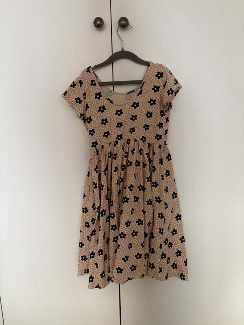 Alice + Ames Tan Floral Short-Sleeve Twirl Dress, Girls Size 10